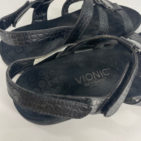 Vionic Sandals Flat Strappy Sz 6 Womens Open Toe Flat Comfort Black - Picture 3 of 14